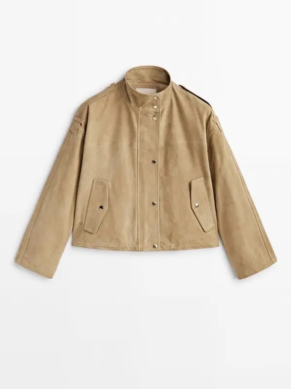Massimo Dutti Suede Bomber Jacket Sand